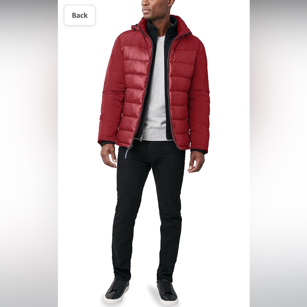 NWT Nautica Men’s Mixed Media Insulated Puffer Jacket Fleece Bib Red XL